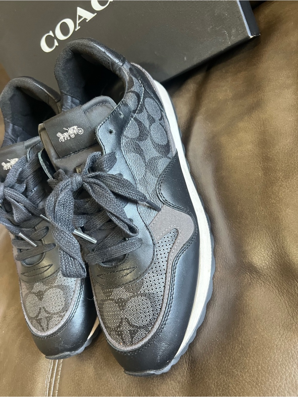 Coach Men's Black and Gray Signature Runner Sneakers - Picture 3 of 6